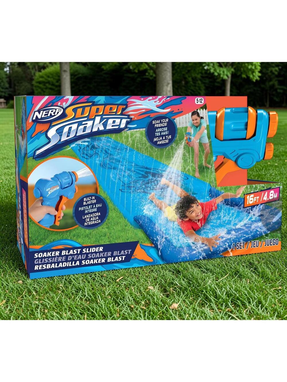 NERF Super Soaker Soaker Blast Slider 16 Ft Water Slide Built In Blaster New